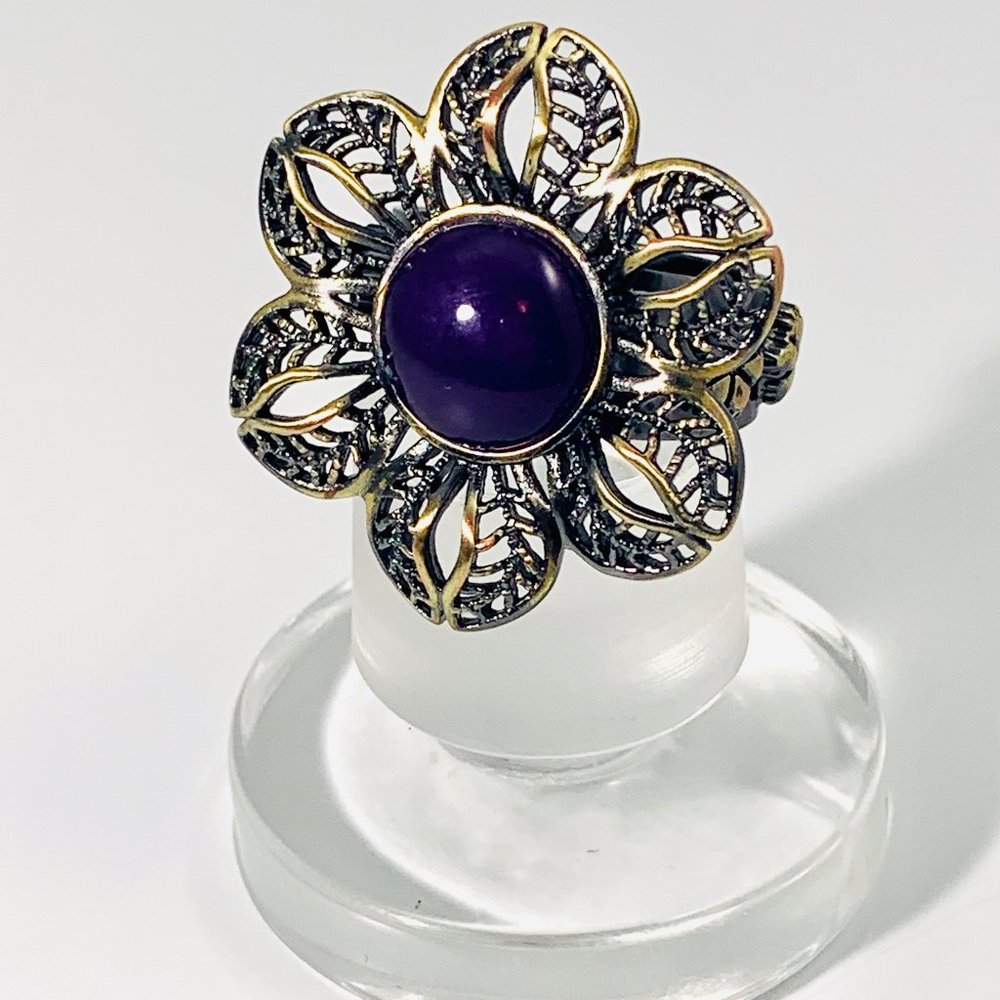 AMY KAHN RUSSELL BRONZE RING PURPLE STONE SZ 9.75